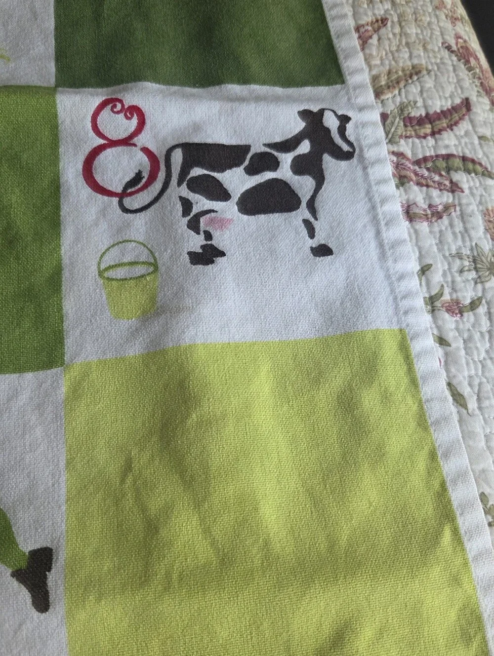Crate And Barrel Green & Red Numbered Quilt-Style Tea Towel